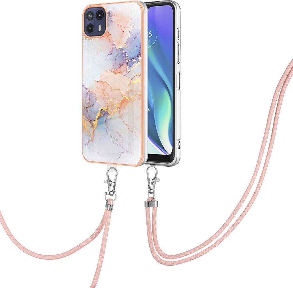 Handykette Hülle für Motorola Moto G50 5G Muster TPU Schutzhülle mit verstellbarem Tragegurt Grau