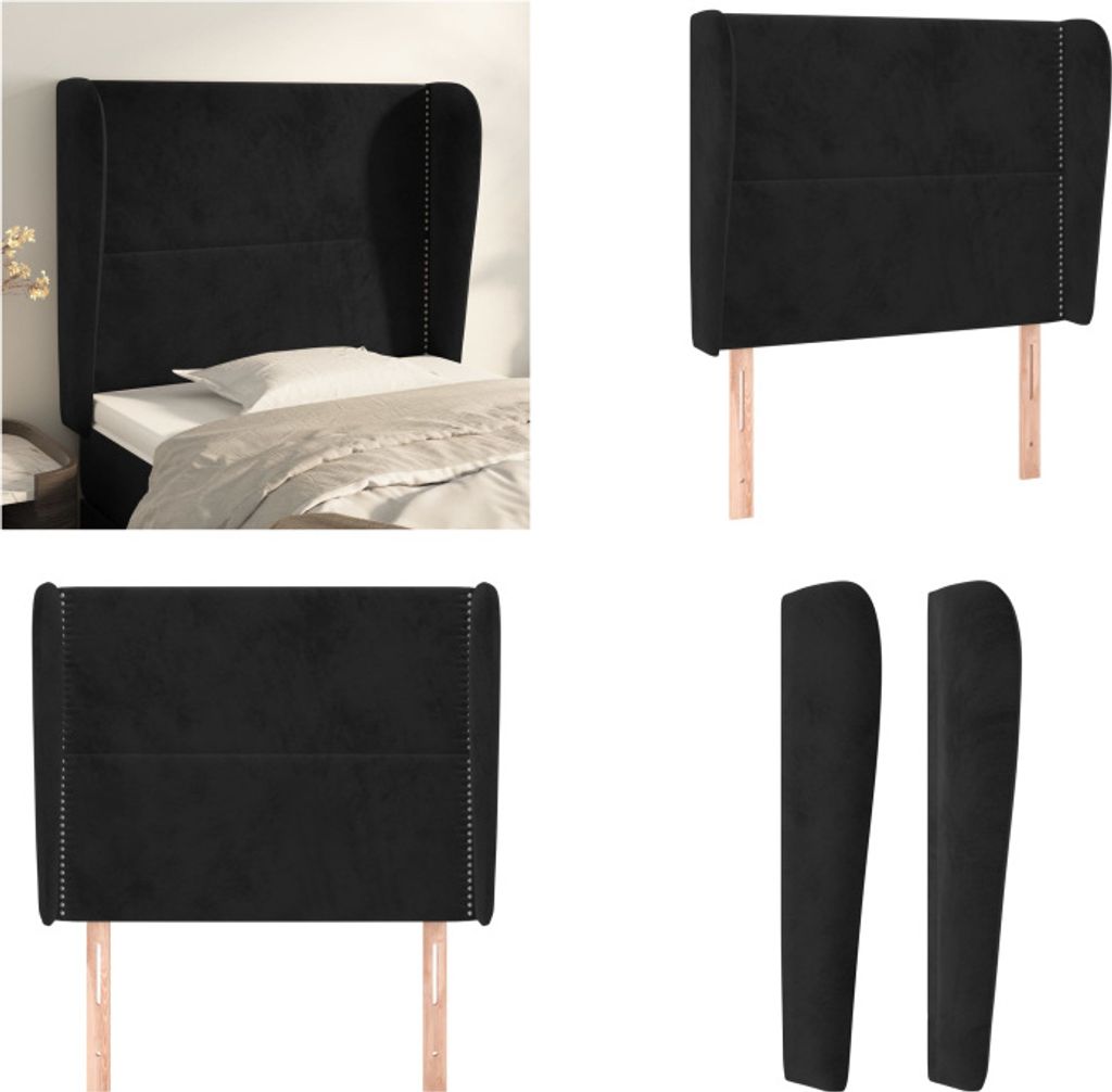 vidaXL Kopfteil mit Ohren Schwarz 93x23x118/128 cm Samt - Kopfteil - Kopfteile - Bett-Kopfteil - Bettkopfteil