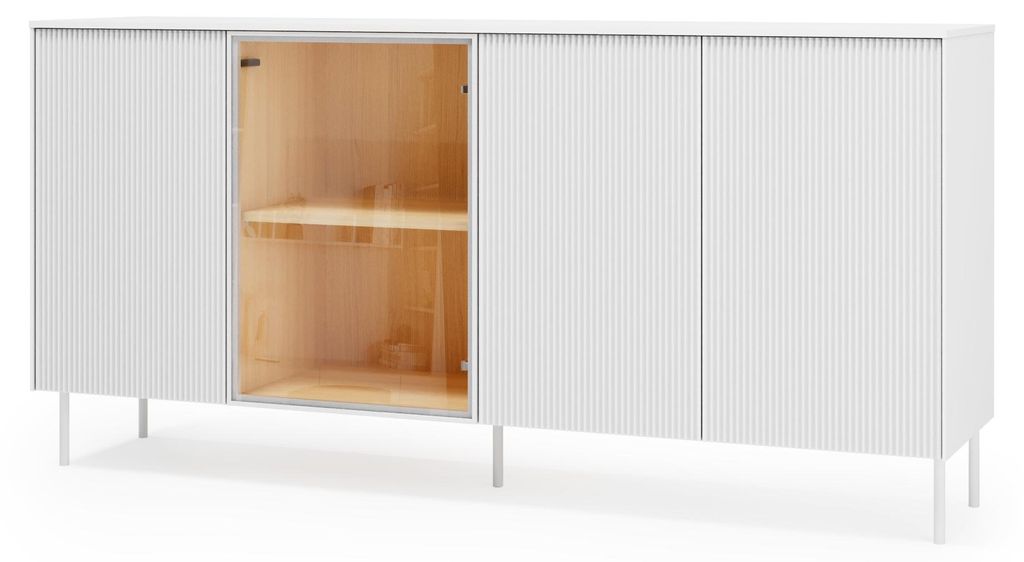 Furniture24 Sideboard Liba Lb-04 Kommode 170 Cm 83 X 41 Cm Mdf Weiß Seidenmatt / Eiche Vincenza