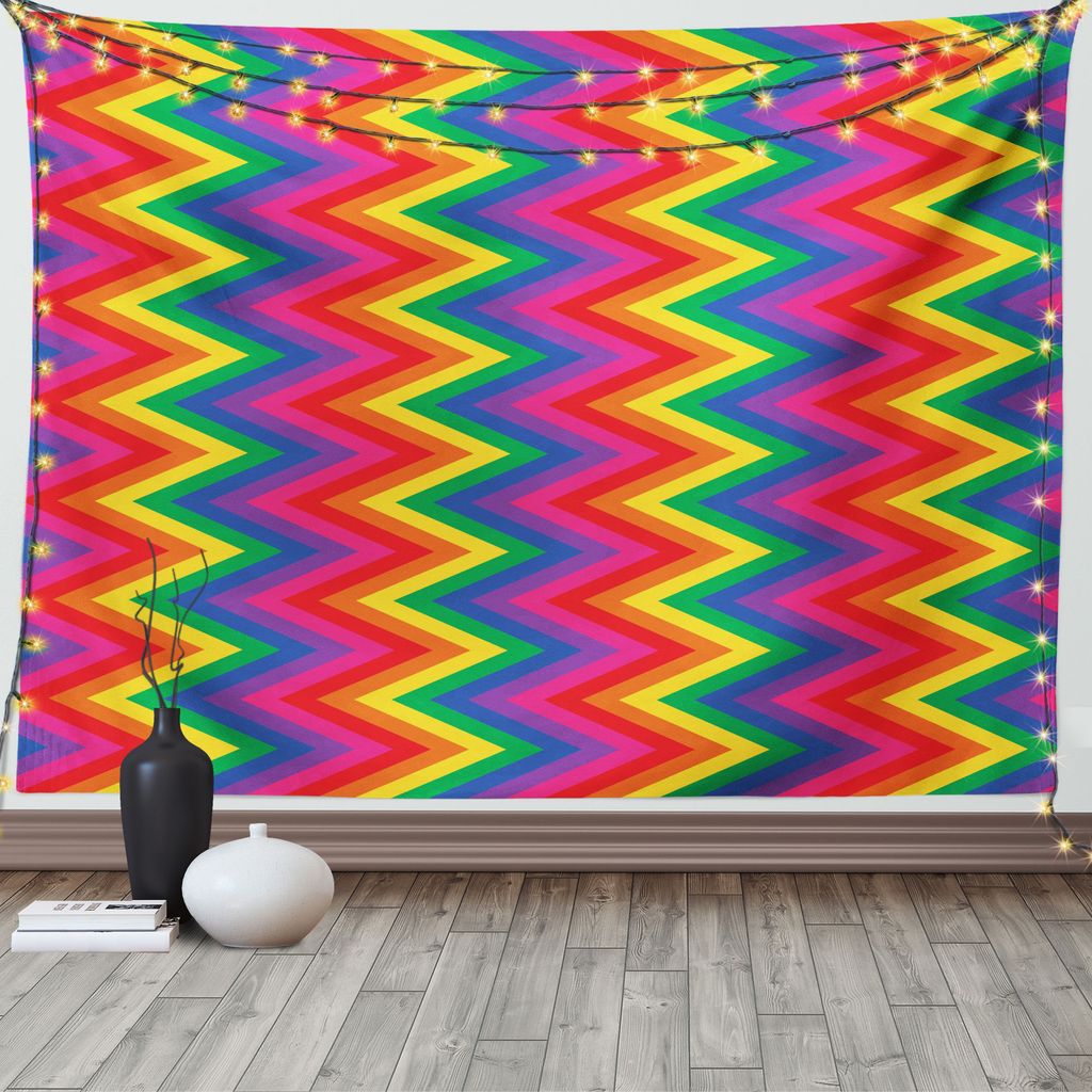 ABAKUHAUS Geometrisch Wandteppich, Zickzack-Chevron-Form, Wohnzimmer Schlafzimmer Heim Seidiges Satin Wandteppich, 200 x 150 cm, Mehrfarbig