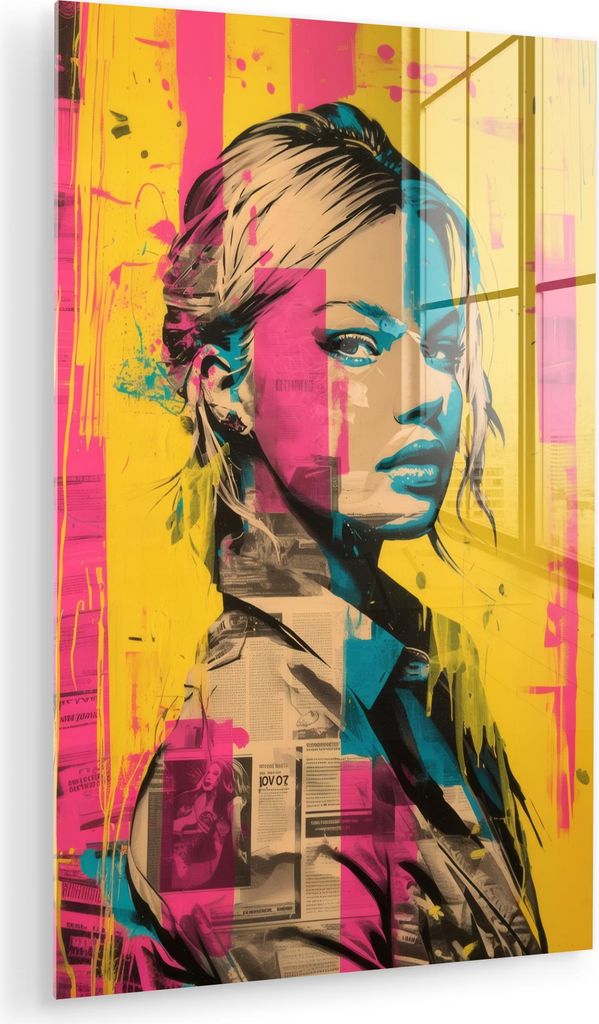 MuchoWow Glasbilder - Bilder auf Wandbild - Foto auf Glas Frau - Malstreifen - Farbig 60x90 cm Wanddekoration aus Glas - Acrylglasbild - Acrylbilde...