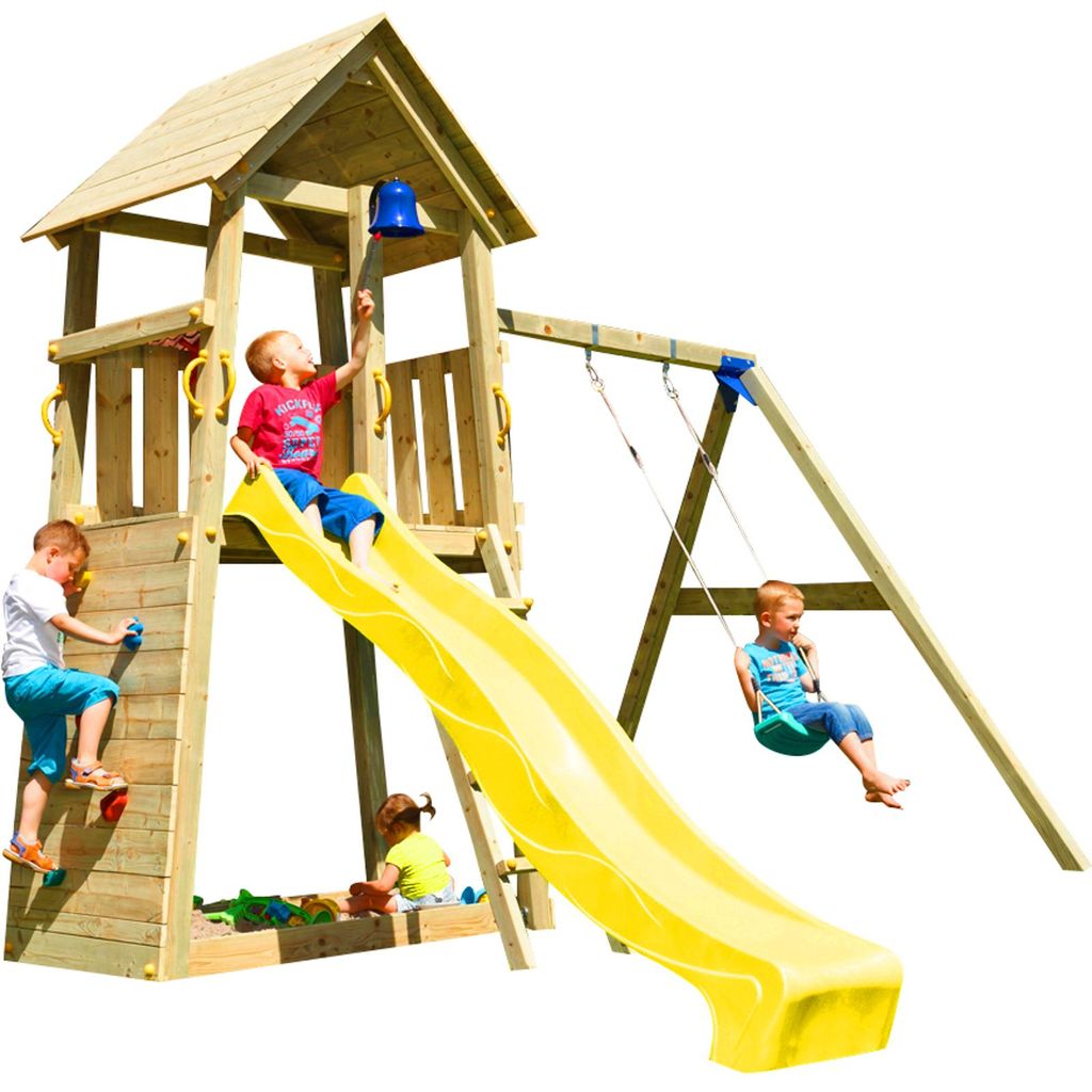 Spielturmking Spielturm BELVEDERE mit Rutsche + Einzelschaukel - Gelb DH219
