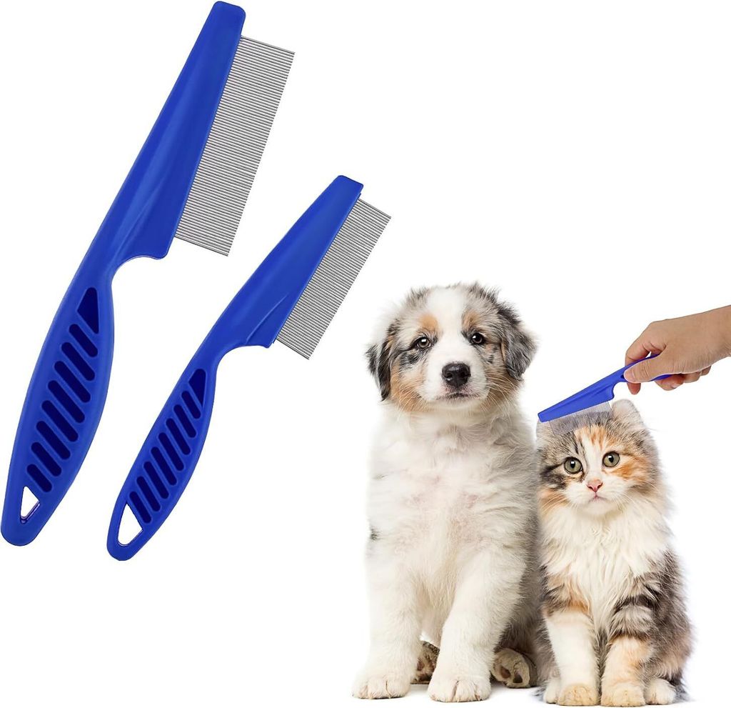 Haustierhaarkamm Tränenfleckentfernung, 2 Pack Multifunktionskämme für Haustiere Grooming Kit 2 in 1 Hundekämme Edelstahlkamm Massagekamm Doppe...