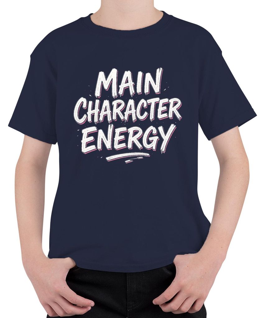 Main Character Energy lustig Geschenk Influencer Retro Pink Uni Kinder T-Shirt, Navy, 140