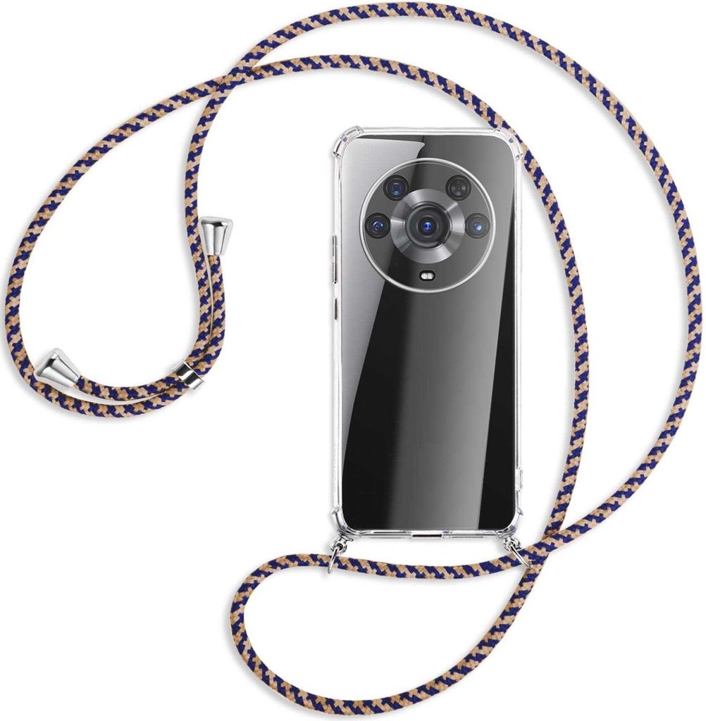 Handykette Backcover-Schutzhülle mit Band (Metall silberfarben) für Honor Magic4 - blau+beige