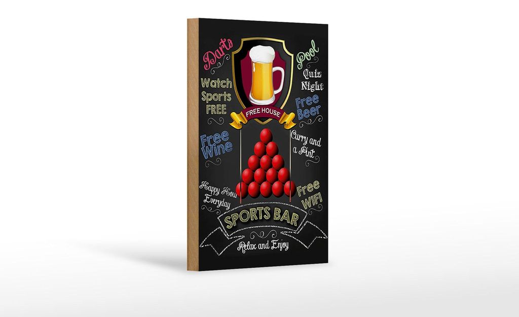 Holzschild Spruch 12x18cm sports bar Free WIFI free Beer