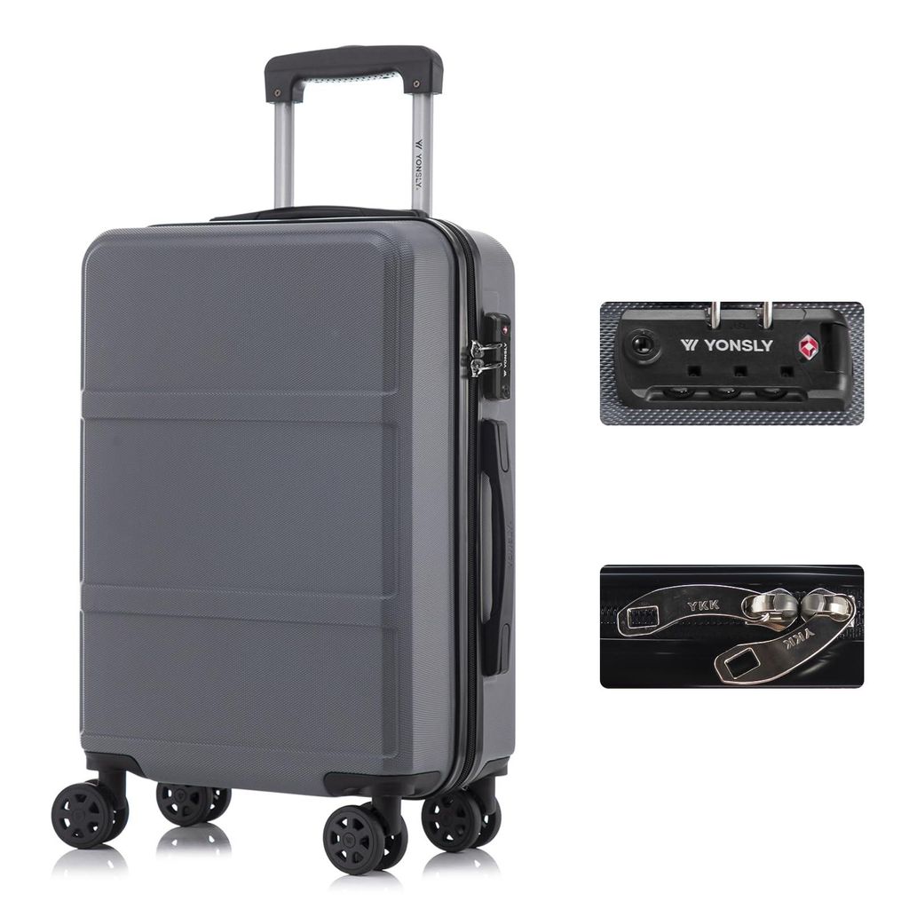 Premium Reisekoffer TSA-Schloss,YKK-Reißverschluss Hartschalen-Koffer Trolley Kabinenkoffer Rollkoffer Suitcase Handgepäck 4 Rollen (Grau, L)