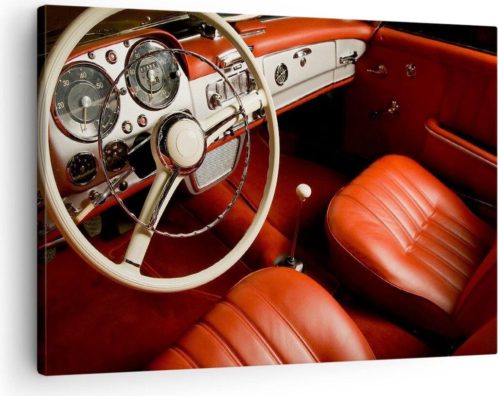 Bild auf Leinwand - Leinwandbild - Auto Innenraum Klassisch - 70x50cm - Wand Bild - Wanddeko - Leinwanddruck - Bilder - Kunstdruck - Wanddekoration...
