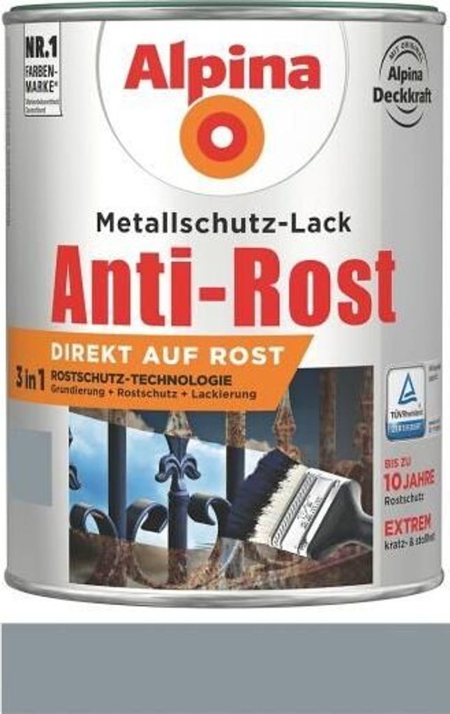 Alpina Metallschutz-Lack Anti-Rost 750 ml hellgrau matt Produktbild 5