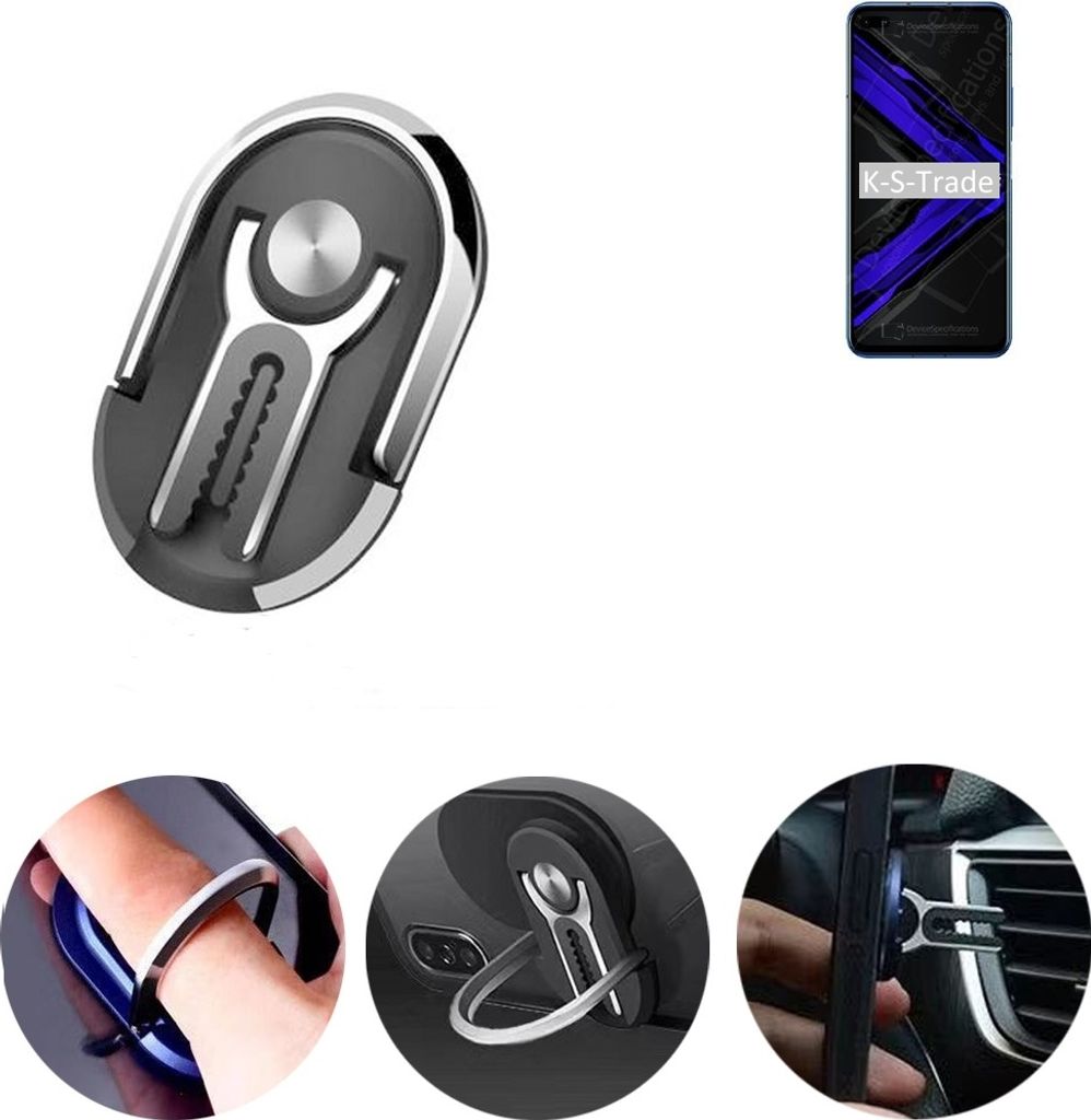 K-S-Trade 3in1 Smartphone-Ring Handy-Ring kompatibel mit Huawei Honor Play 4 Pro Fingerhalterung Handyring Tischständer Lüftungsgitter-Halterung