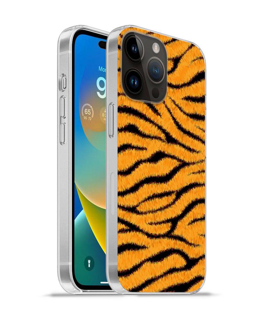 MuchoWow Handyhülle Schutzhülle Hülle für Apple iPhone 14 Pro Max Tigerdruck - Orange - Schwarz Silikon Softcase Handy Hülle - Hardcover