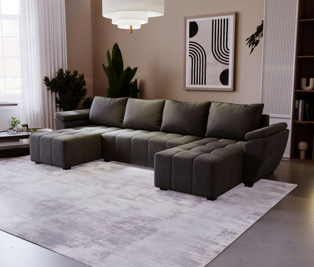 BEDANTE Ecksofa ZEUS U Monolith 92 Dunkelgrau mit Schlaffunktion U-Form Sofa mit Stauraum Bettkasten Wohnzimmersofa Couch Sofa Bettsofa Bettkasten ...