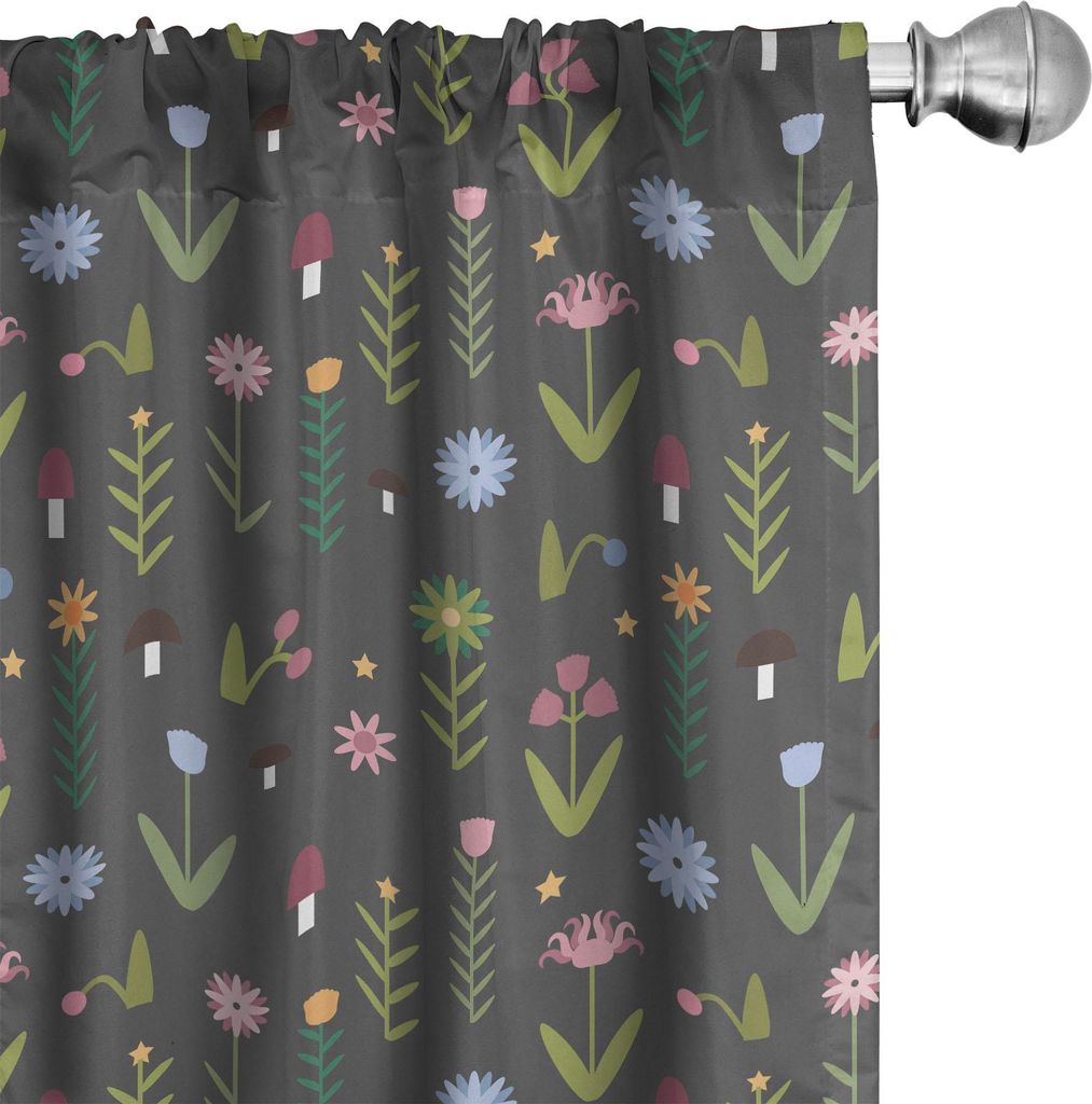 ABAKUHAUS Blumen Vorhänge, Gardinen, Nette Tulpen Iris Daisy Rosenblätter Waldpilz Childish Muster, 2 Stück 75 x 225 cm, Olivgrün Getrocknete Rose
