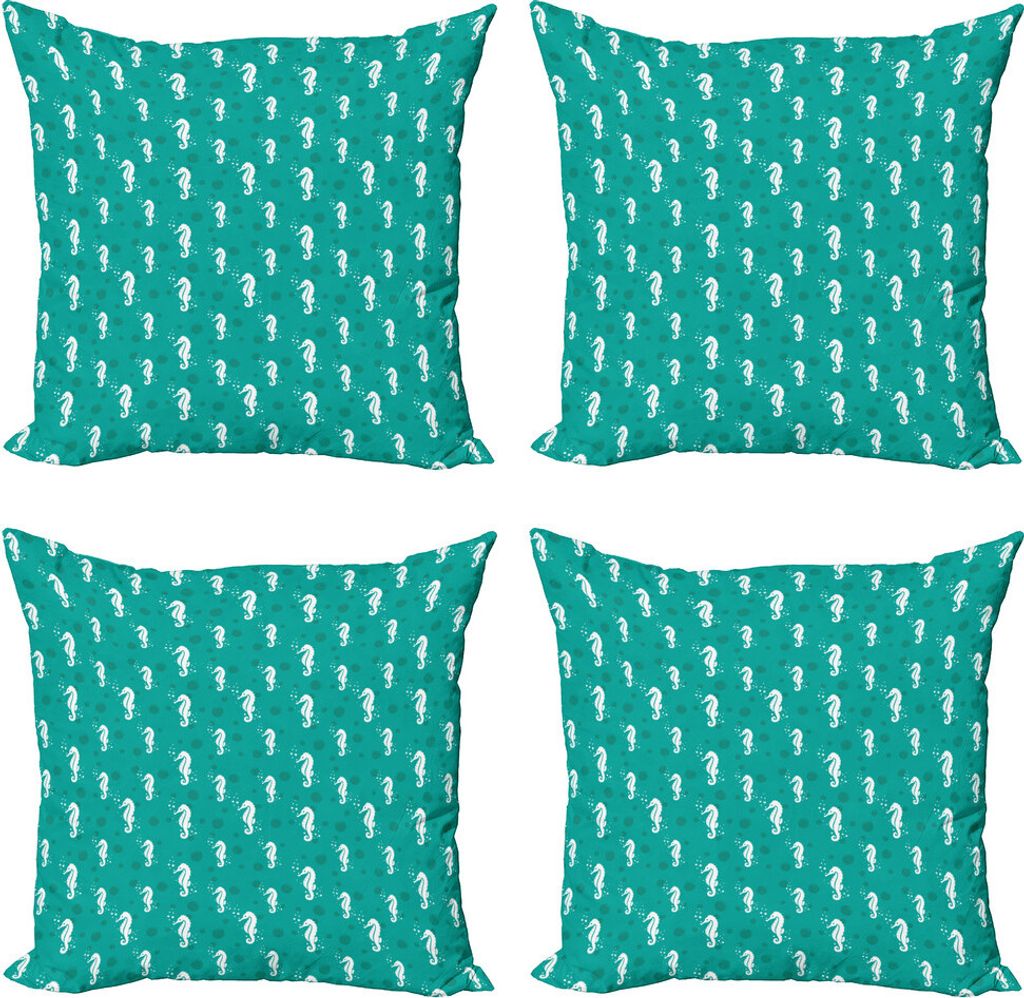 ABAKUHAUS Seahorse Kissenbezug Set (4 Stück), Ozean Sea Life Theme, Moderner Doppelseitiger Digitaldruck, 45 cm x 45 cm, Sea Green Teal und Weiß