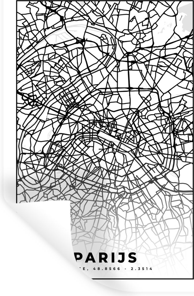 MuchoWow Wandtattoo Wandsticker Wandaufkleber Paris - Stadtplan - Schwarz und weiß - Karte 80x120 cm Selbstklebend und Repositionierbar - Reposi...