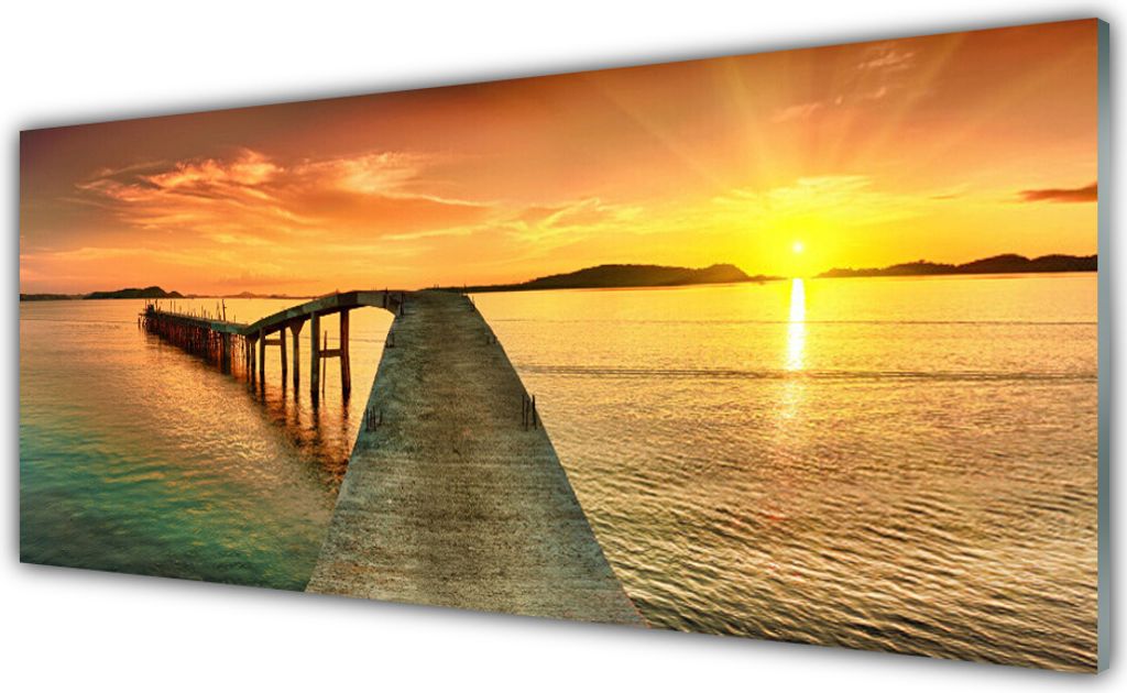 Küchenrückwand aus Glas 125x50cm Spritzschutz Sonne Meer Brücke Landschaft