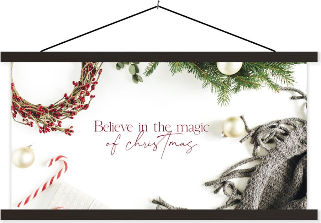 MuchoWow Textilposter Winter - Zitat - Weihnachten - Kugeln 60x30 cm mit schwarzem Rahmen - Textilien