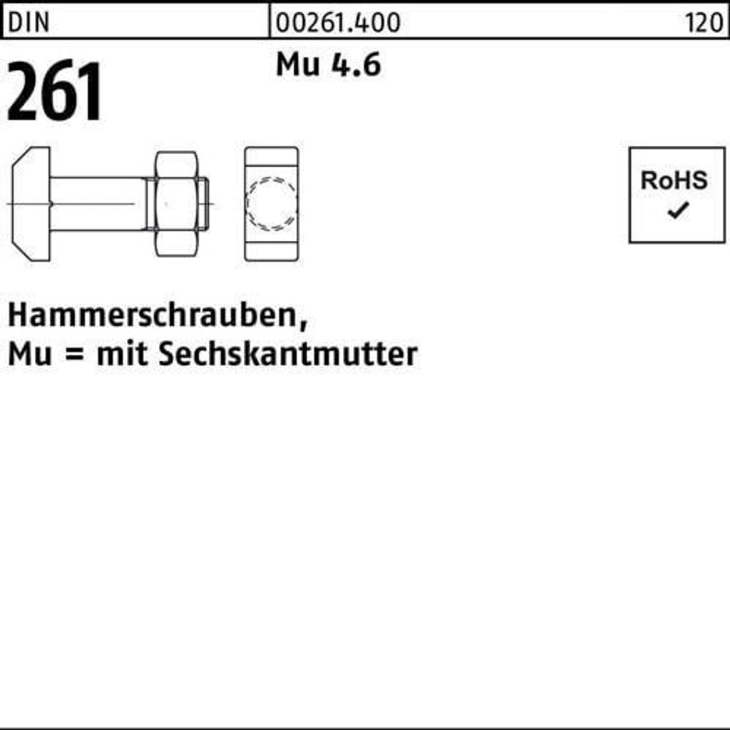 Reyher Hammerschrauben m. Mu DIN 261 Mu 4.6 M 10 x 40 (25 Stück)