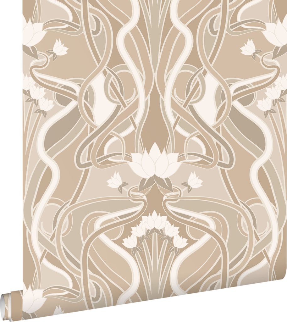 ESTAhome Tapete Blumenmuster im Jugendstil Sandbeige 50 x 900 cm
