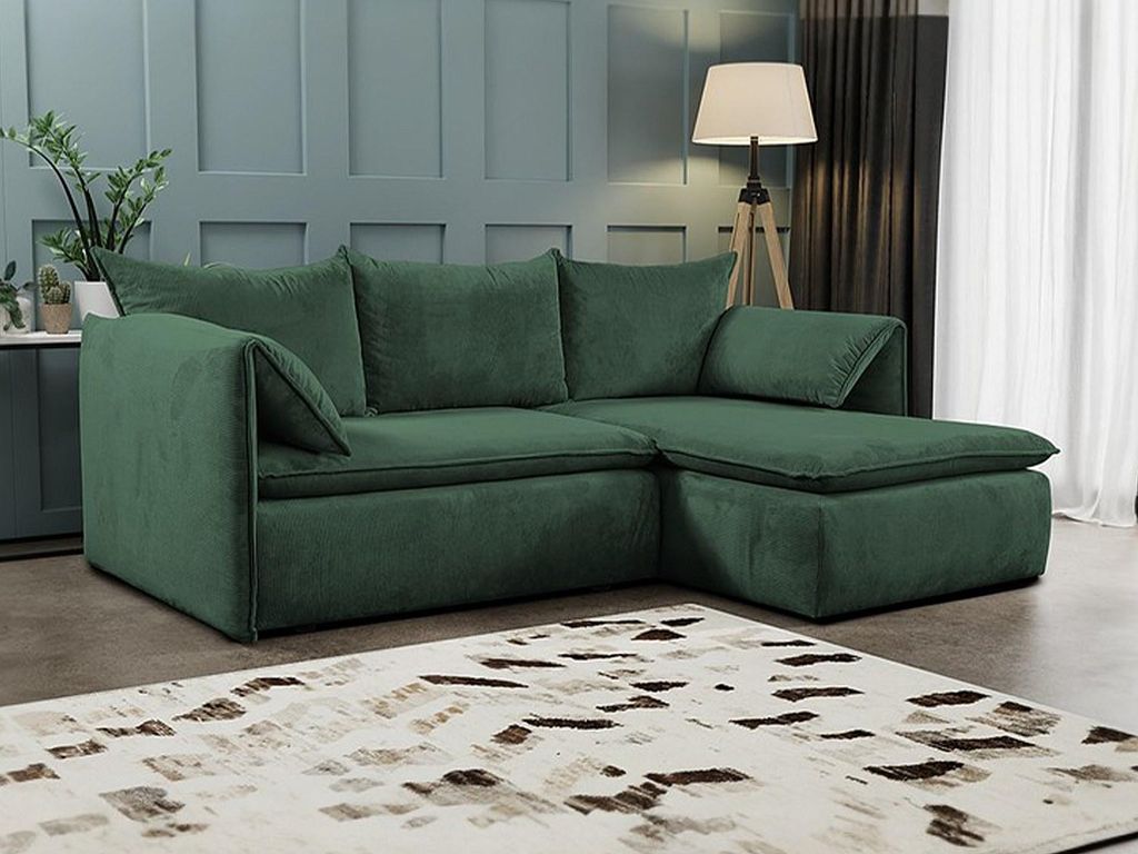 Ecksofa mit Schlaffunktion - Ecke rechts - Feincord - Tannengrün - TEODORA
