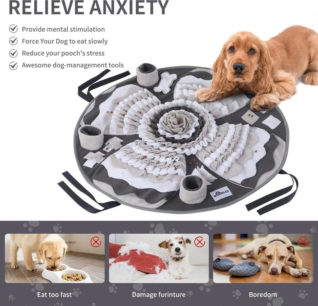 IEUUMLER tappeto sniffer per cani tappetino lavabile per l'addestramento tappetino antiscivolo per il cibo giocattolo di intelligenza per cani FC017 grigio - 6