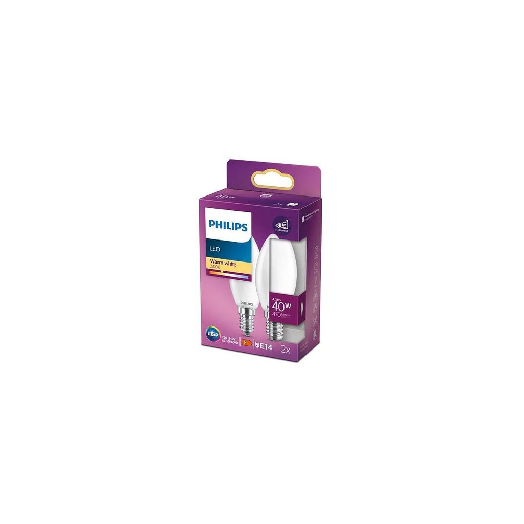 A product package for Philips LED candle light bulbs.