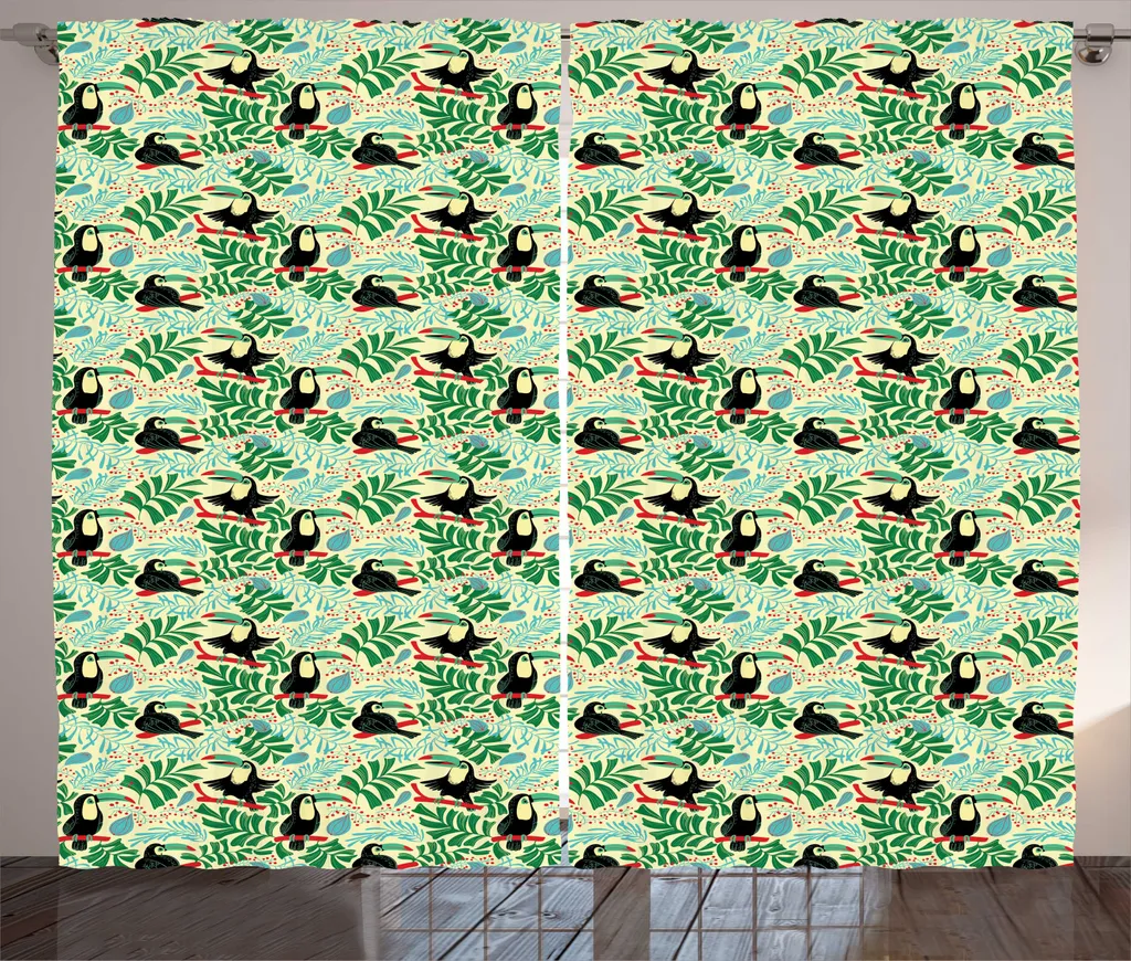 Rideaux de Salon Tropicaux avec Motifs Oiseaux Exotiques 280x225 cm