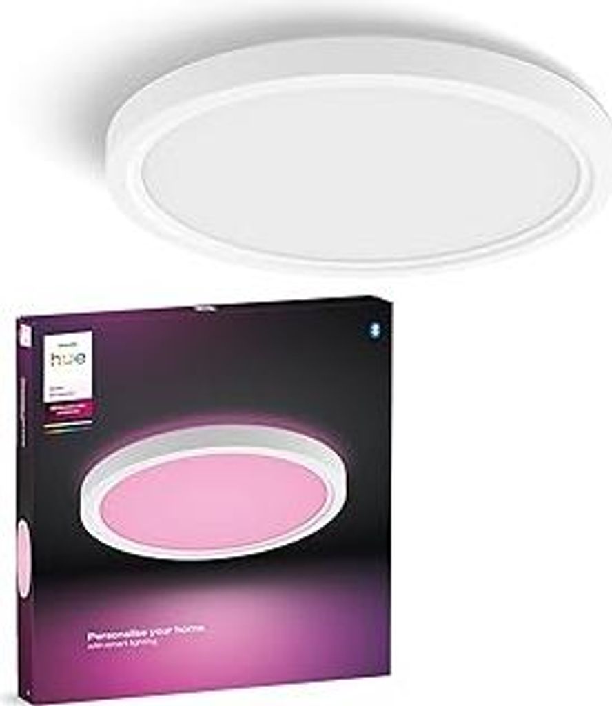 Philips Hue Devote Smart LED-Panel-Licht, weißes und farbiges Ambiente, rund 30 cm, 16,6 W, 2000 Lumen, weißer Rahmen für Innenbeleuchtung, Deck...