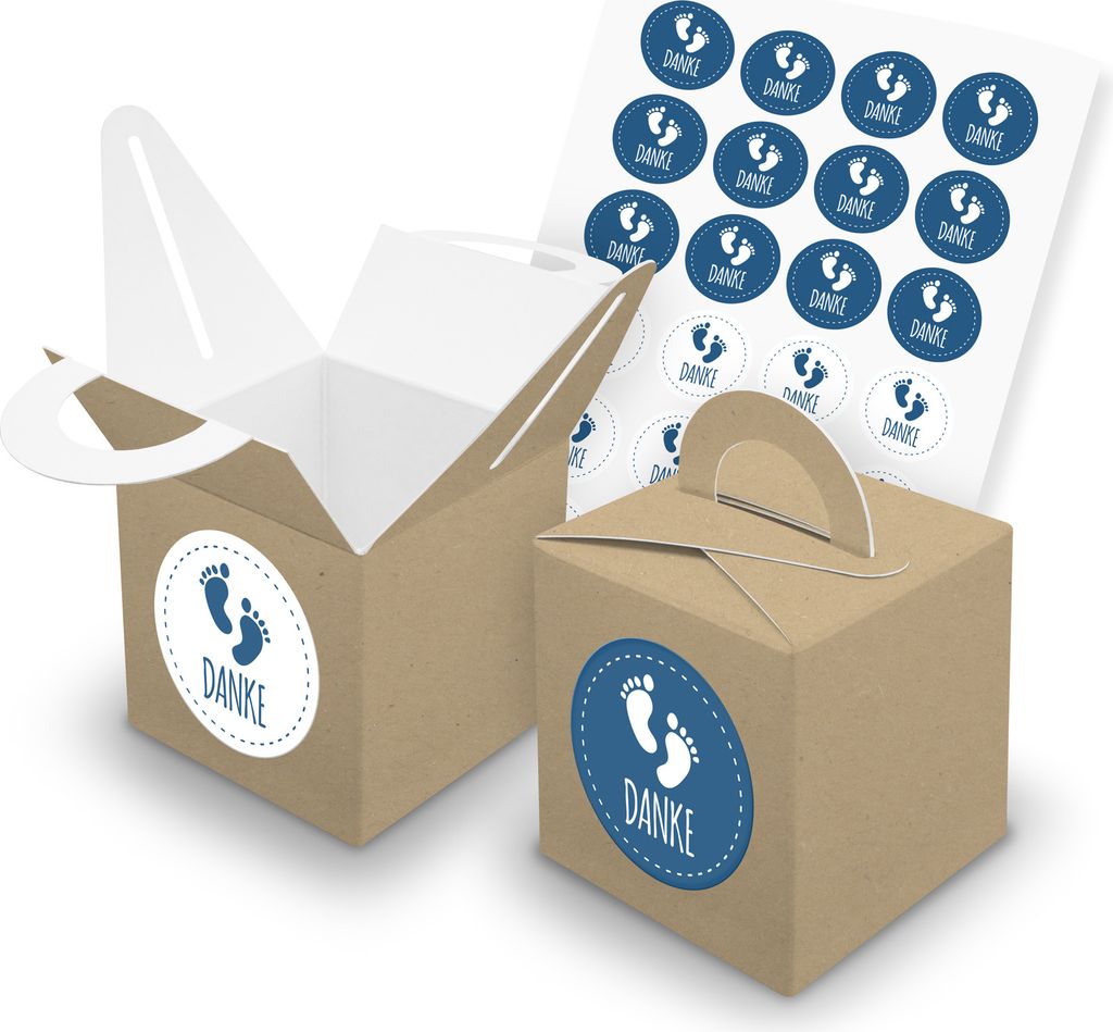 itenga SET 24x Würfelboxen mit Griff Braun (V43) + Motivsticker (M29)