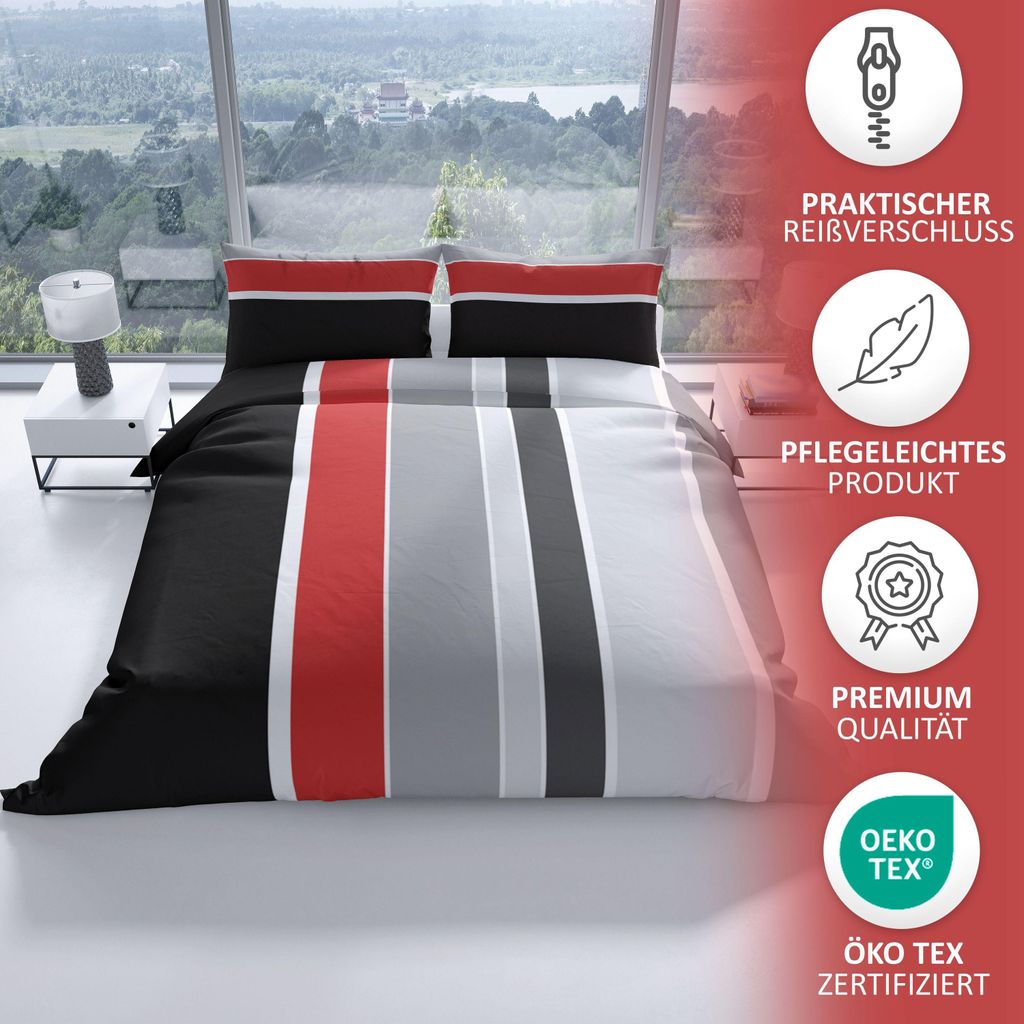 Baumwolle Bettwäsche Set 135x200 cm 80x80 cm Grau Rot