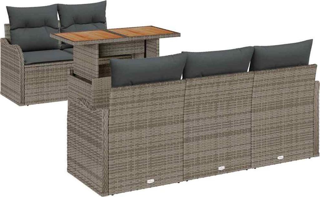 vidaXL Gartensofa-set mit Kissen 6 pcs Grau Poly-Rattan