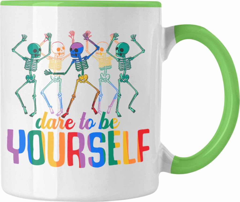 Trendation - LGBT Tasse Geschenk für Schwule Lesben Transgender Regenbogen Lustige Grafik Regenbogen Dare To Be Yourself (Grün)
