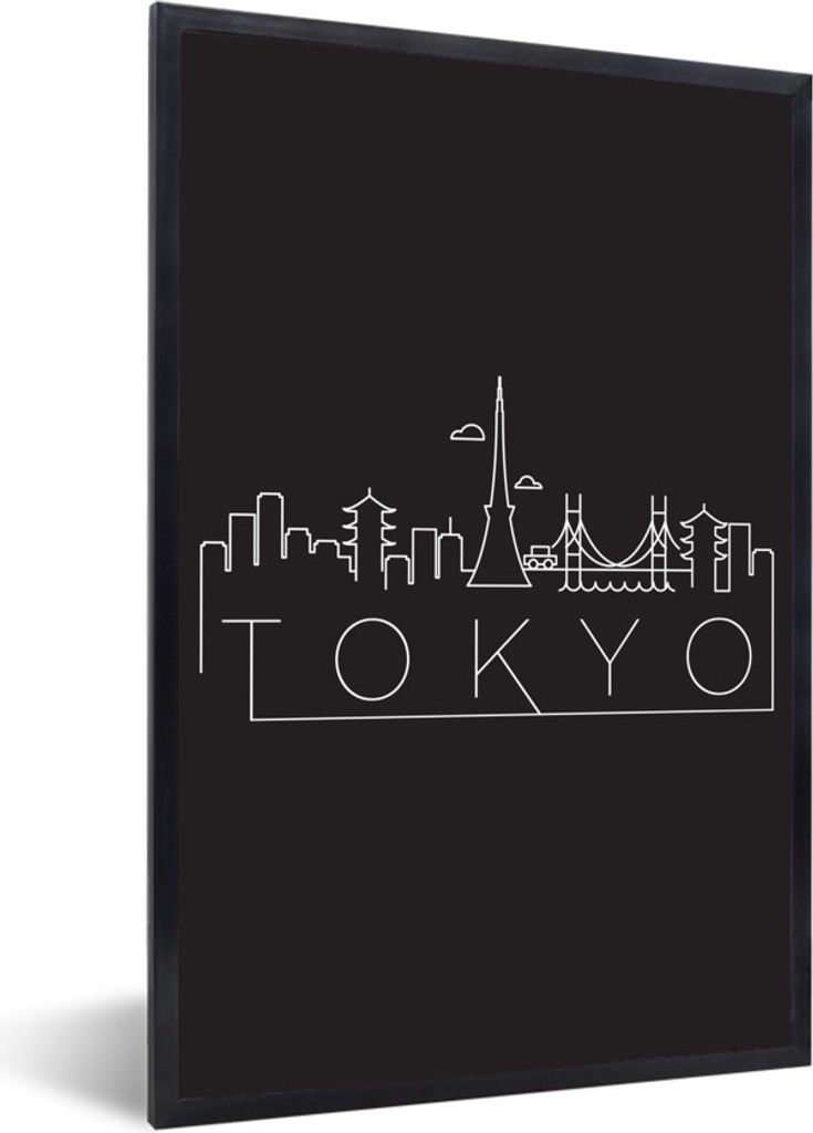 MuchoWow MuchoWow Gerahmtes Poster Skyline "Tokio" weiß auf schwarz 20x30 cm - Poster mit zchwarzem Bilderrahmen - Drucken - Bilder Poster im ...
