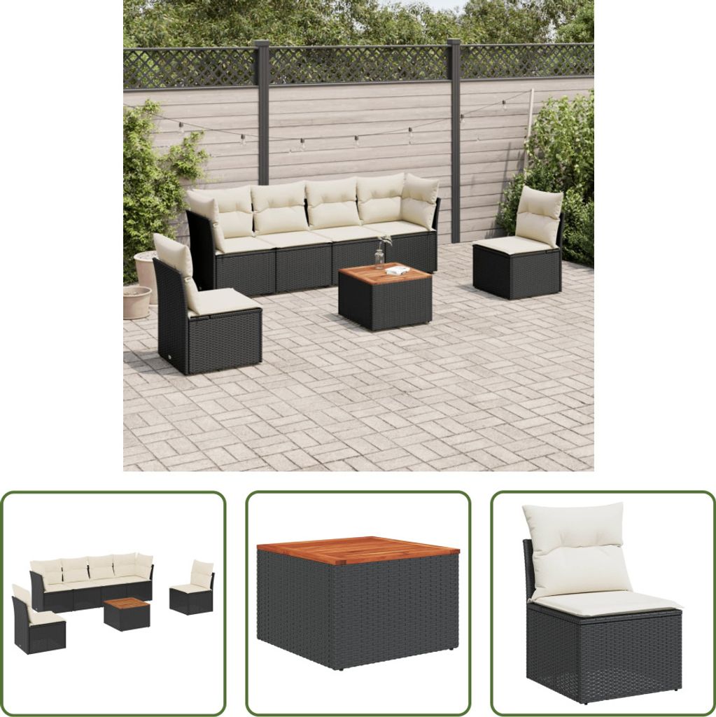 The Living Store 7-tlg. Garten-Sofagarnitur mit Kissen Schwarz Poly Rattan