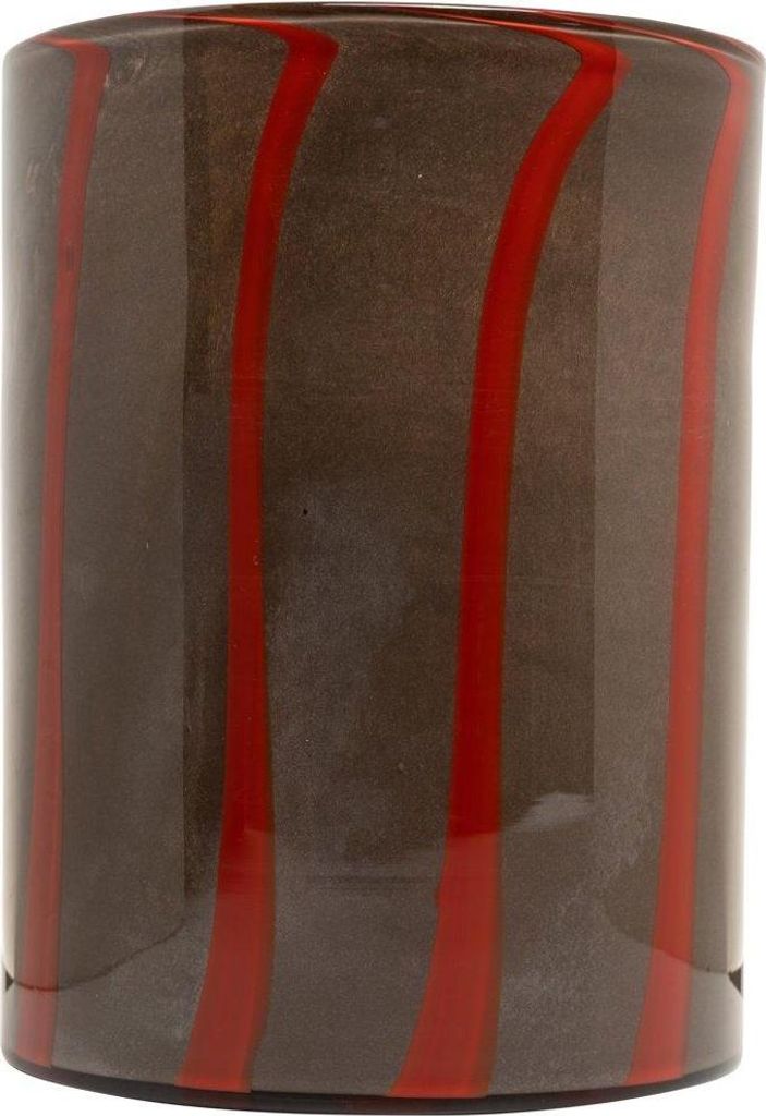 INNA-Glas Zylinder Glasvase Eliseo, Linienmuster, braun-orange-klar, 25 cm, Ø 19 cm - Design Vase