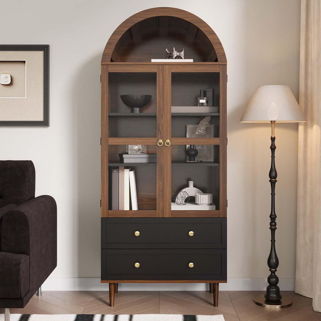 Kommode mit Verstellbaren Einlegeböden Retro-Aufbewahrungsschrank Sideboard 70 L x 38 B x 165H(cm) Nussbaum