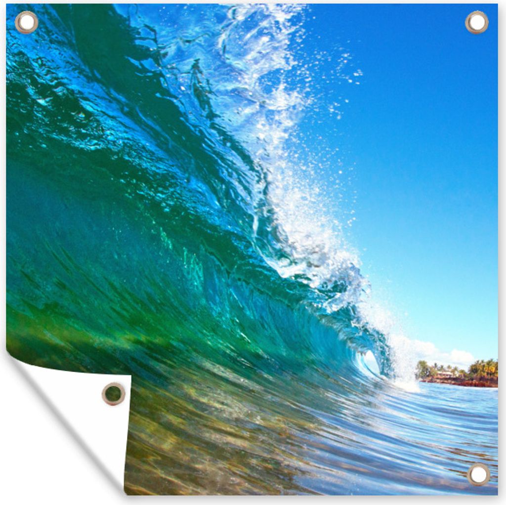 MuchoWow 50x50 cm Outdoor-Poster Gartendeko Sichtschutz Garten Poster für den Garten Nahaufnahme einer Welle, die sich vor der Küste von Hawaii...