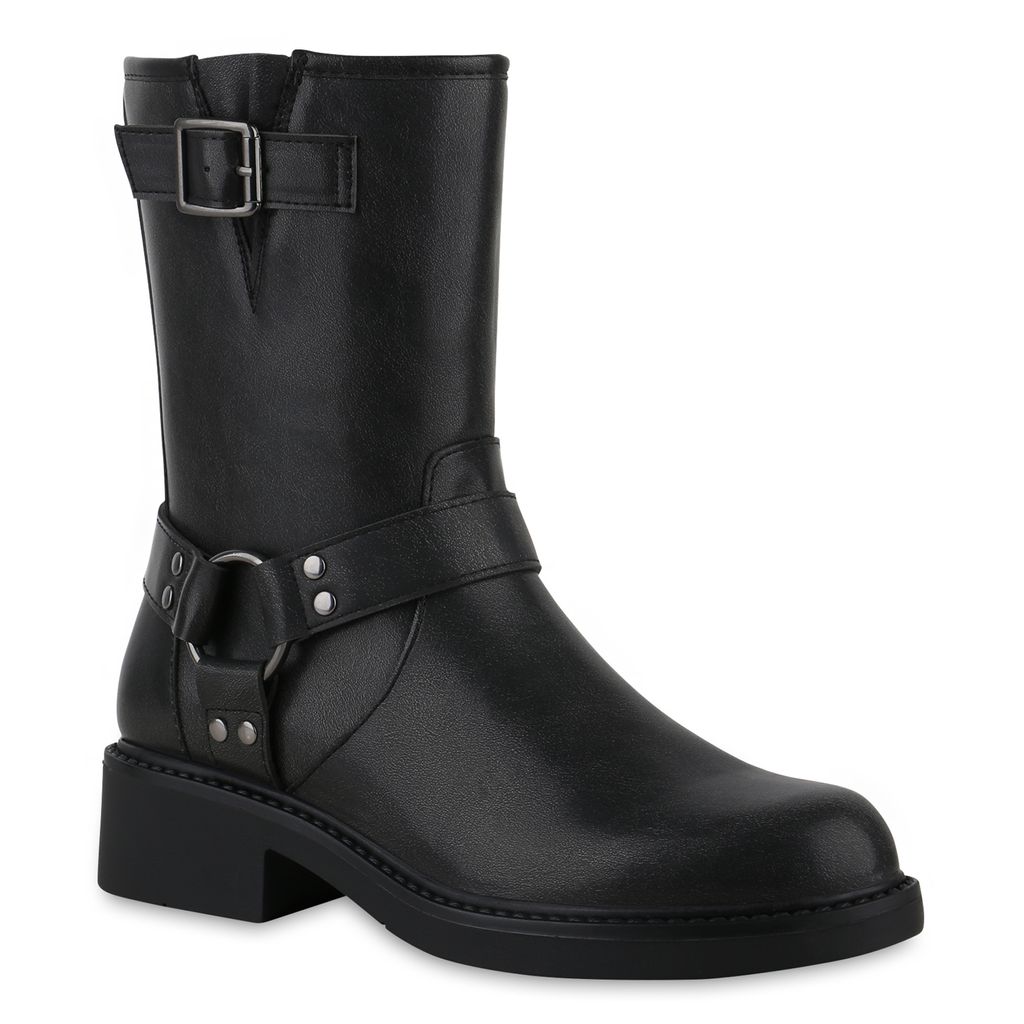 VAN HILL Damen Biker Boots Stiefeletten Nieten Stiefel