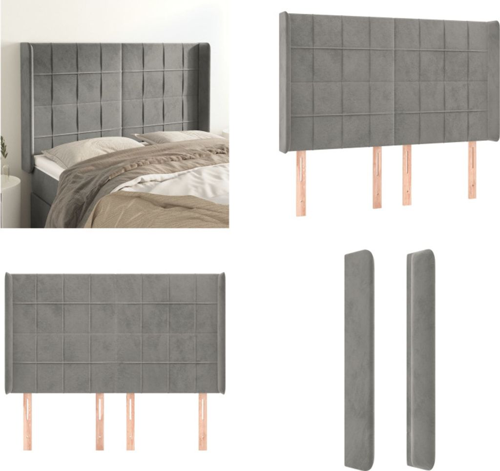 vidaXL Kopfteil mit Ohren Hellgrau 147x16x118/128 cm Samt - Kopfteil - Kopfteile - Bett-Kopfteil - Bettkopfteil
