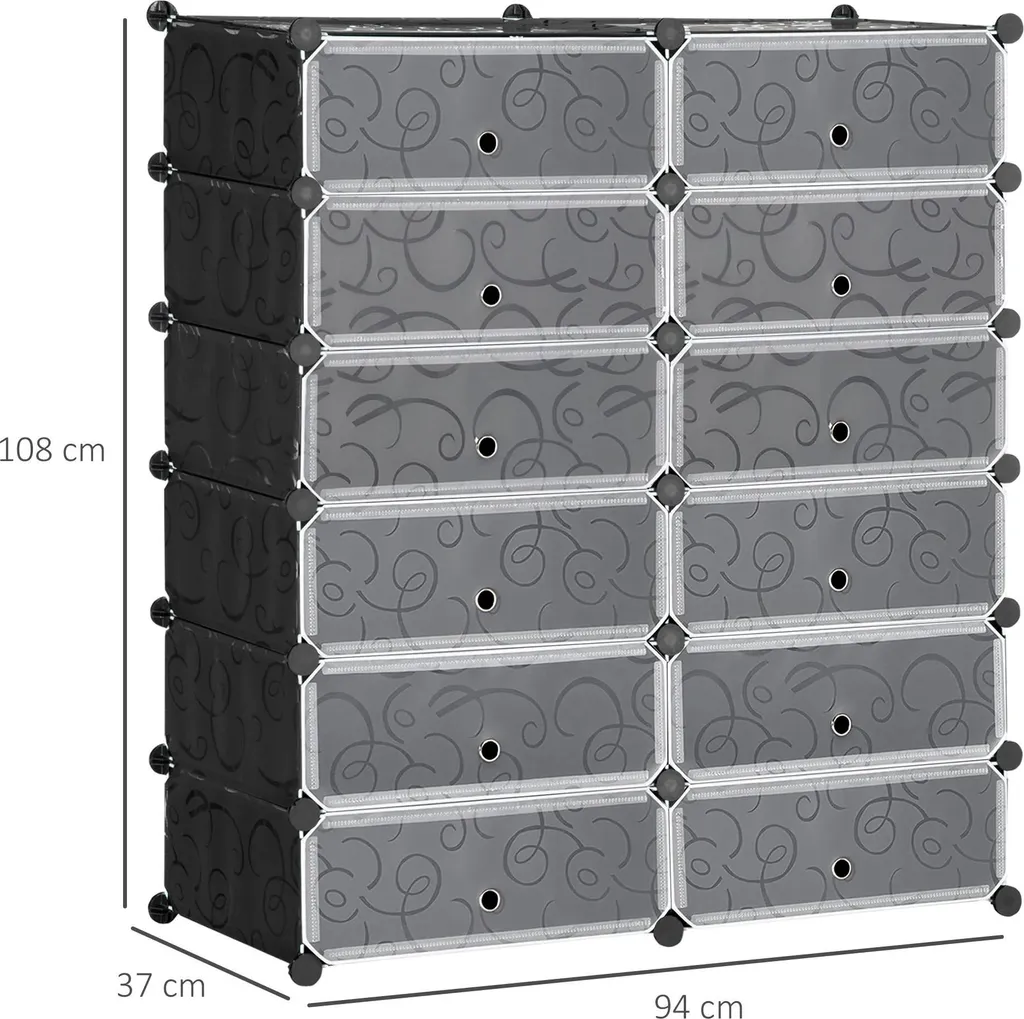 Meuble de rangement chaussures 12 cases modulable design noir et moderne