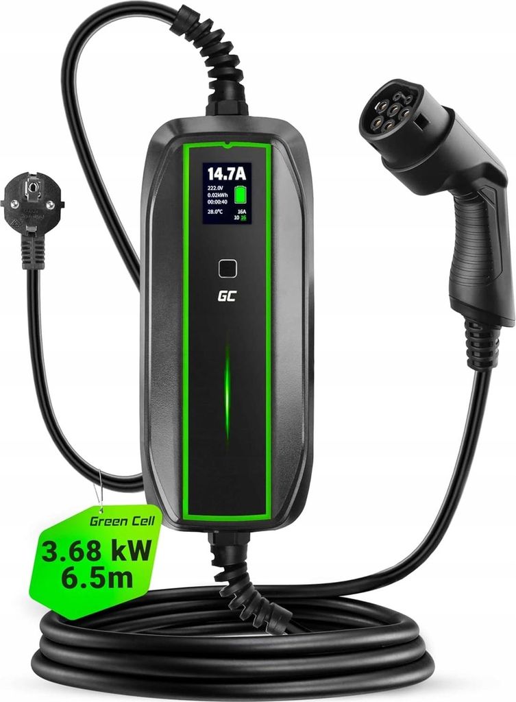 Green Cell EV16, Czarny, LCD, Czarny, IP66, Typ 2, Prąd Zdjęcie produktu 