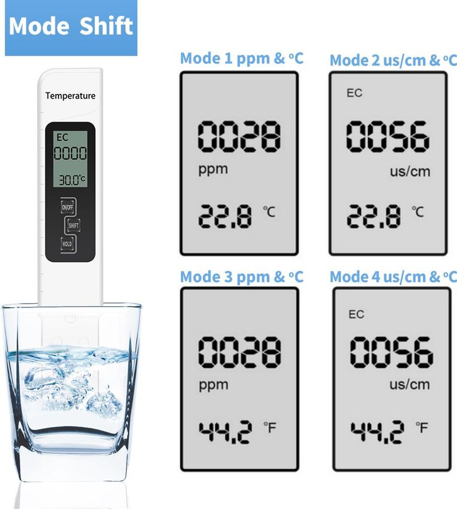 Wasserqualitätsprüfer TDS-EC-Messgerät Temperaturmessung Kombigerät für Trinkwasser, Aquarien und Schwimmbäder