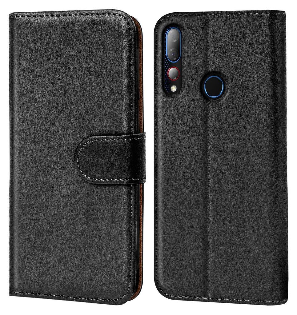 Conie Klapp Tasche für HTC Desire 19 Plus Kartenfach Rundumschutz Hülle in Schwarz