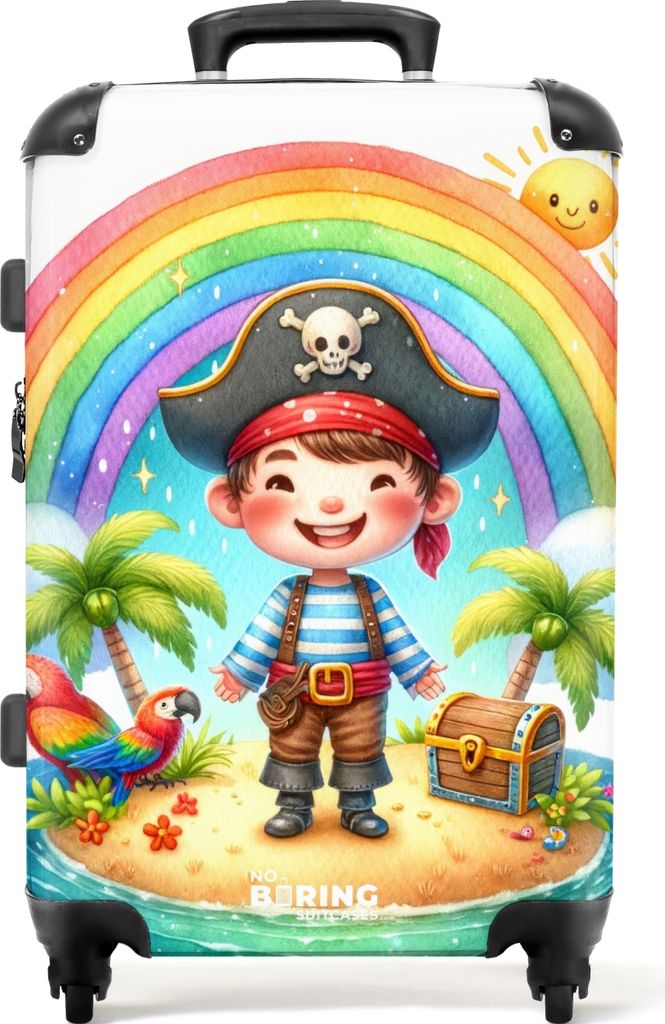 NoBoringSuitcases.com Großer Koffer - Zeichnung eines glücklichen Piraten für Regenbogen - Kombinationsschloss TSA - Hartschalen Trolley 4 Rol...