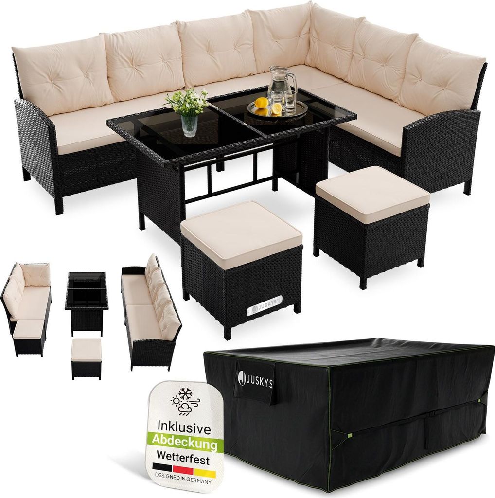 Juskys Polyrattan Lounge Manacor - Sofa, Tisch, Hocker & Produktbild 