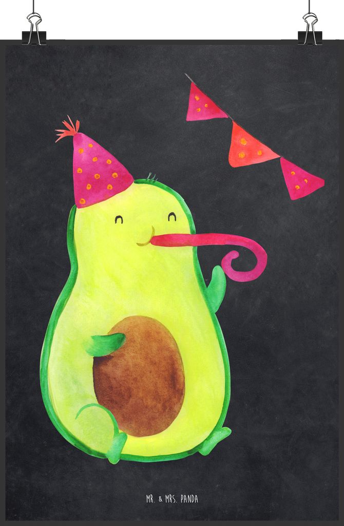 Mr. & Mrs. Panda Bild Avocado Party Zeit DIN A4 - Kreidetafel - Geschenk, Happy Birthday, kunstdruck poster, Wanddeko, drucke, Glücklich, Genieße...