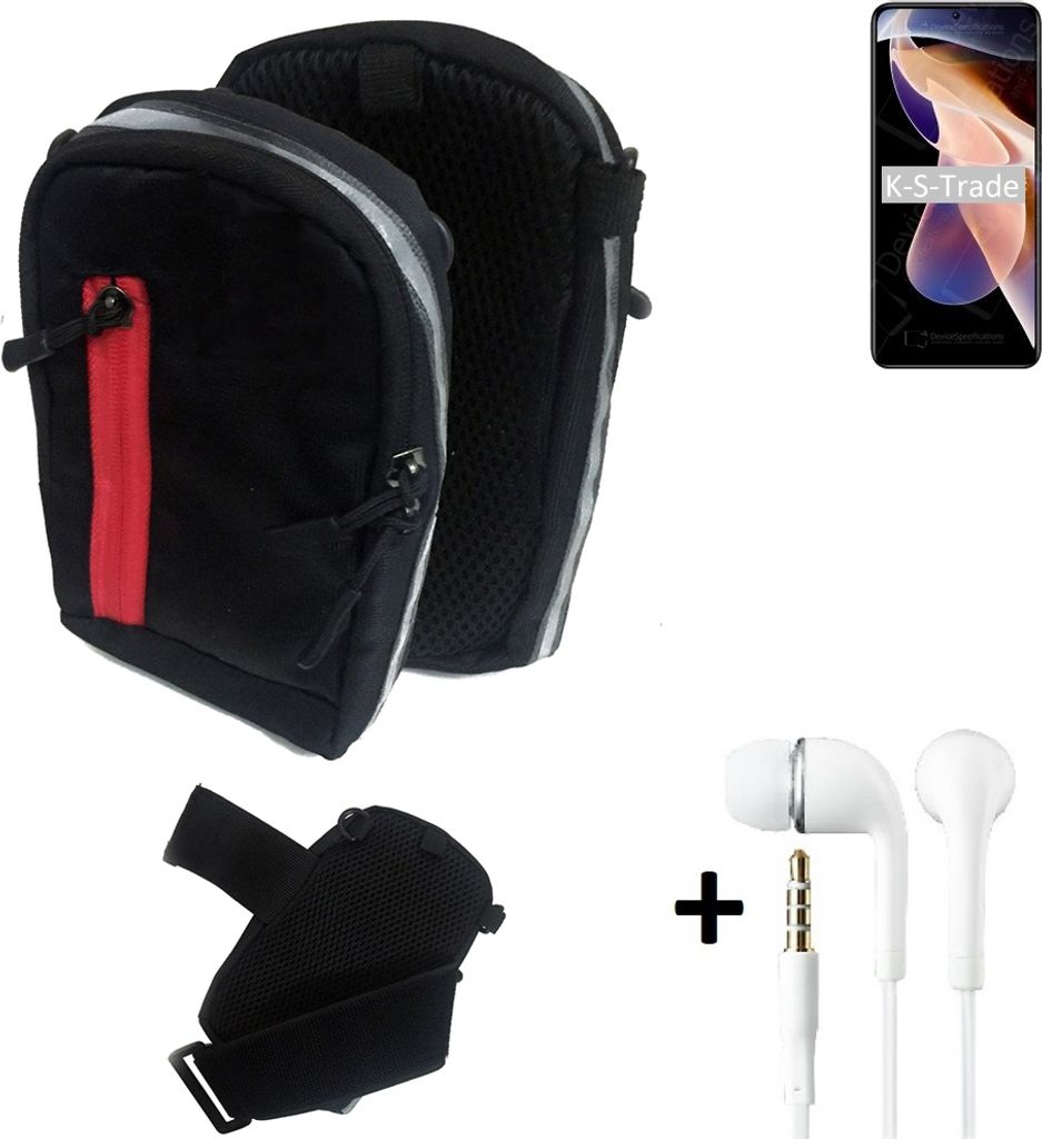 K-S-Trade Outdoor Gürteltasche Holster Umhängetasche + Kopfhörer kompatibel mit Xiaomi Redmi Note 11 Pro schwarz Handy Tasche Case travelbag