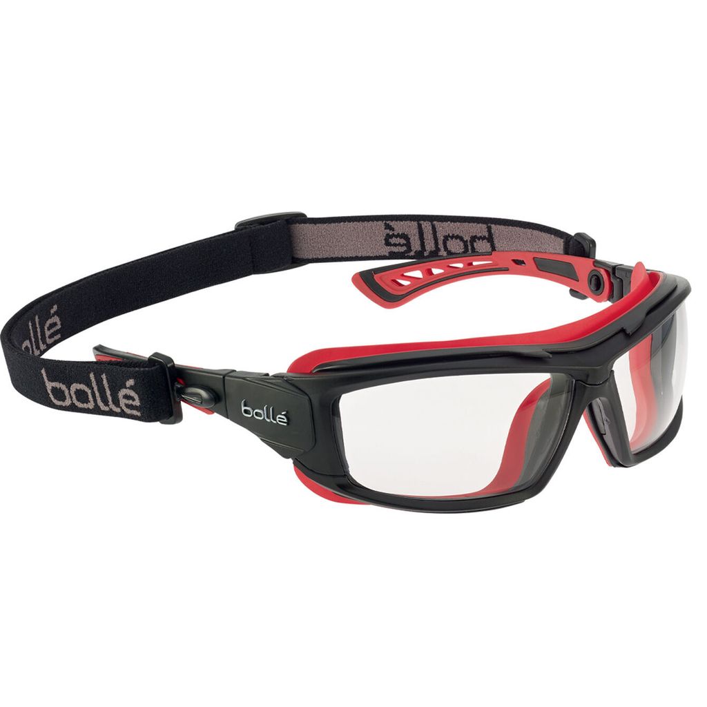 Veiligheidsbril ULTIM8 met hoofdband, zwart/rood, model Productafbeelding 