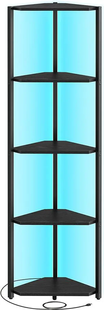 Étagère d'angle à 5 niveaux avec éclairage LED noir ébène - Modèle Onyx