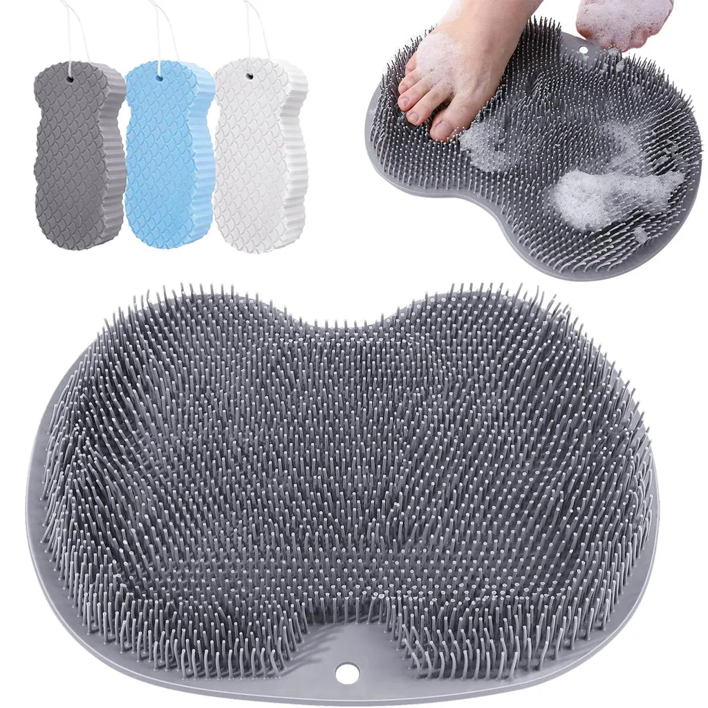 Tapis de bain en silicone avec brosse pieds et 3 éponges exfoliantes